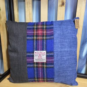 Scatter Cushion - Charcoal & Blue Harris Tweed Strip